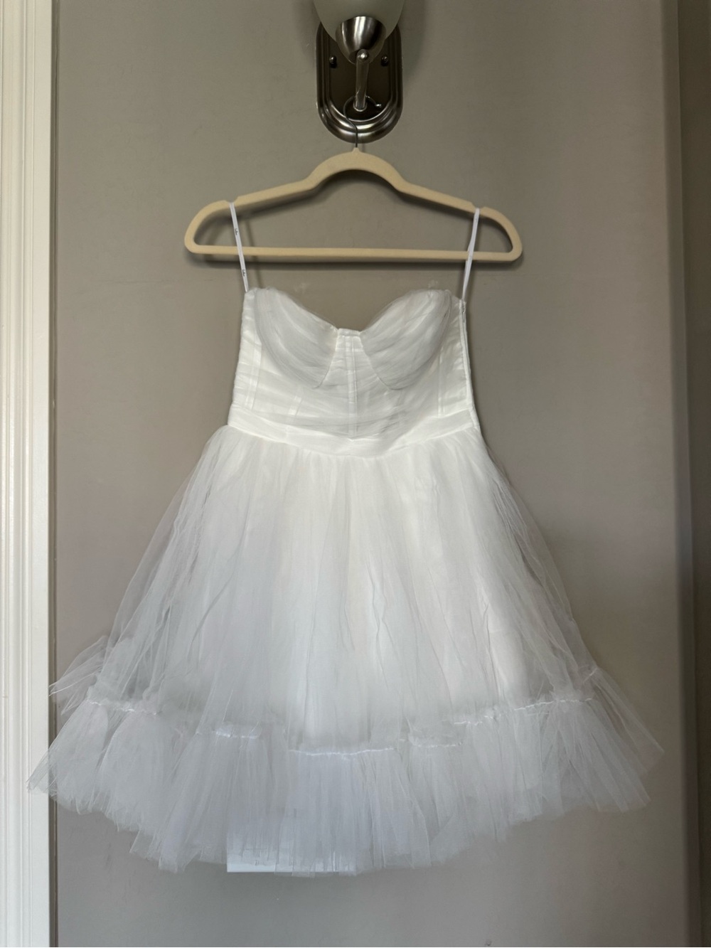 Lulus Rule the Runway White Tulle Bustier Tiered Mini Dress S NWT